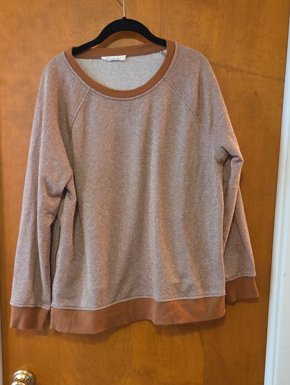 Women’s Long-Sleeve Ribbed Crewneck Top in Brown L